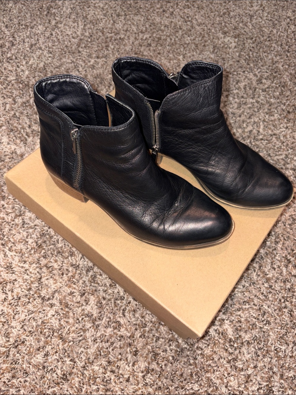 Lucky Brand Black Leather Ankle Booties with Side Zip